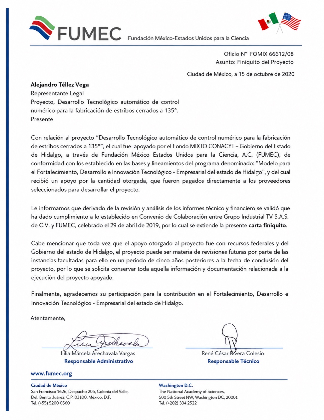 Certificado FUMEC — GITV Estribadora E-135
