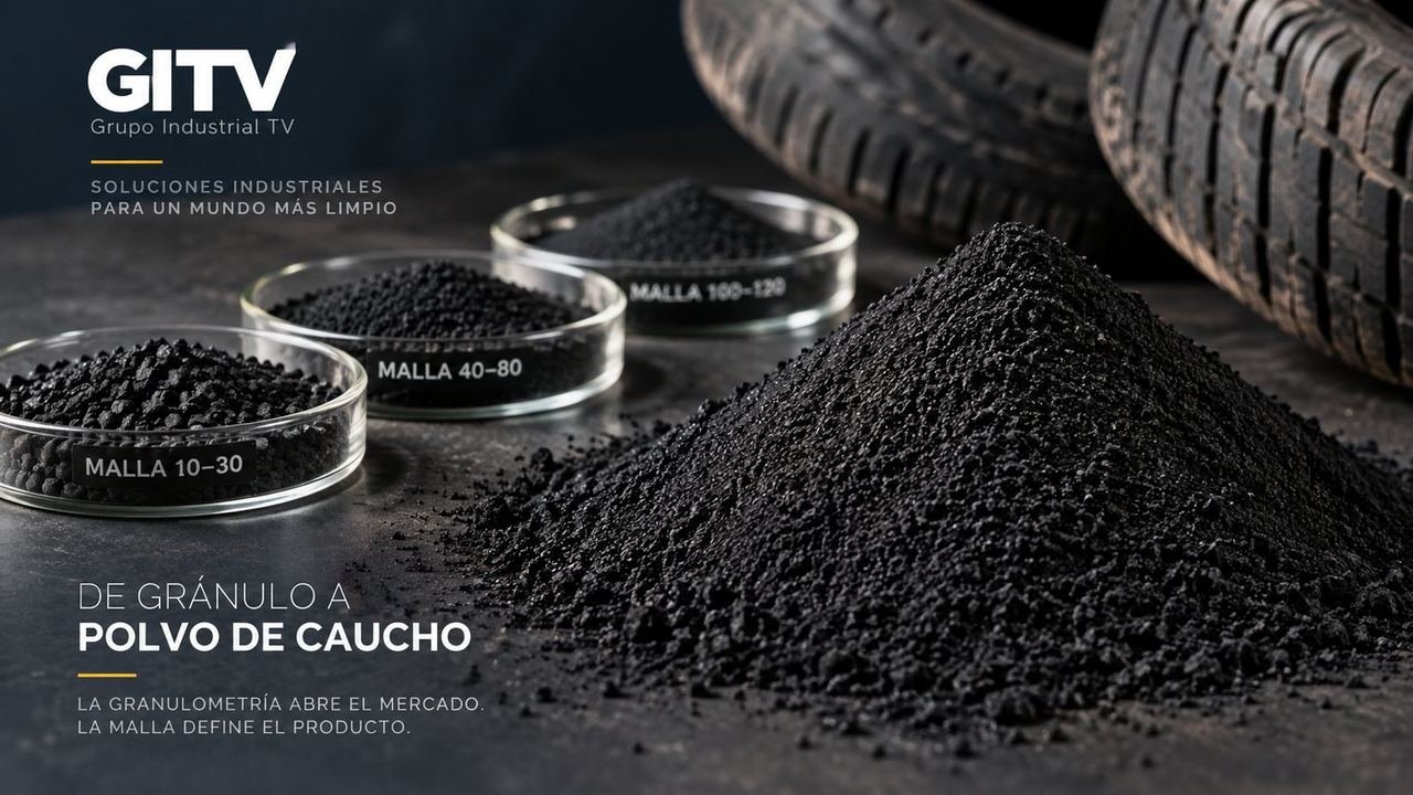 Polvo de caucho de neumático reciclado en malla 10-30, malla 40-80 y malla 100-120 producido con equipo GITV